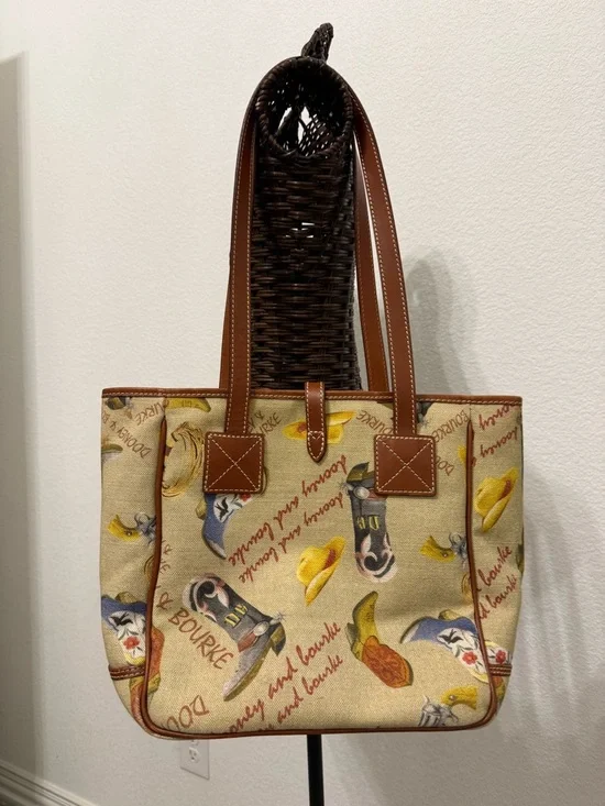 RARE Vintage Dooney & Bourke Western Print Canvas Tote 🌵 - Picture 5 of 6